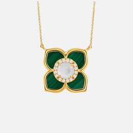 Malachite, Mother of Pearl and Diamond Flower Pendant
