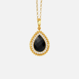 Black Onyx and Diamond Halo Teardrop Pendant