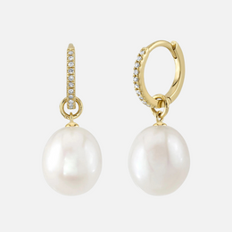 Diamond and Cultured Pearl Drop Earrings