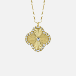 Gold Ribbed Diamond Clover Necklace