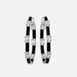 Black Enamel and White Gold Diamond Hoop Earrings
