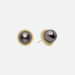Luna Gold Tahitian Black Pearl Stud Earrings