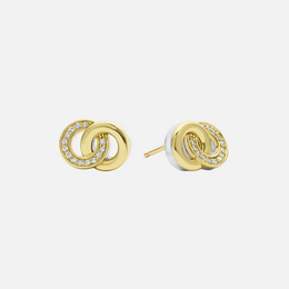 Signature Caviar Two-Tone Interlocking Diamond Stud Earrings