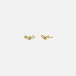 Bezel-Set 3-Diamond Graduated Gold Studs