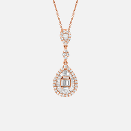 Baguette and Round Diamond Teardrop Necklace