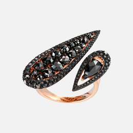 Black Diamond Teardrop Bypass Rose Gold Ring