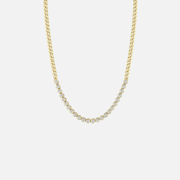 14k Diamond Bezel Tennis Segment Small Curb Chain Necklace