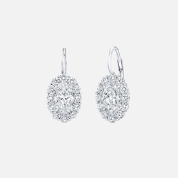 White Gold Moval Cluster Diamond Earrings