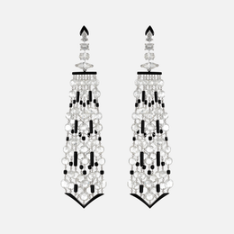 Mixed-Cut Diamond Waterfall Drop White Gold and Black Ceramic Earrings