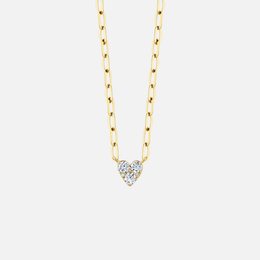 Diamond Heart Gold Paper-Clip Link Necklace