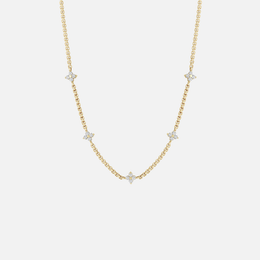 Gold 5-Prong Diamond Quad Station Box-Chain Necklace