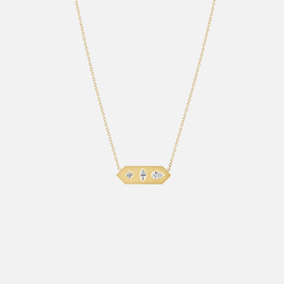 Diamond Mosaic Brushed-Gold Hexagon Tag Necklace