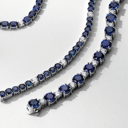 Platinum Alternating Blue Sapphire and Diamond Bracelet