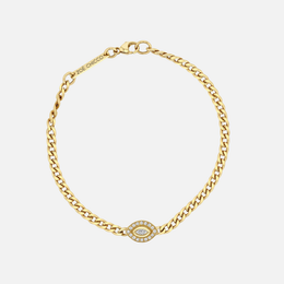 14k Yellow Gold Small Curb-Chain Marquise Diamond Halo Bracelet