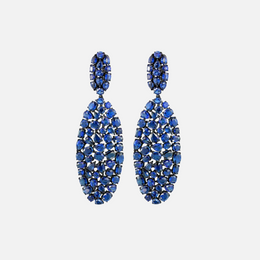 Mixed-Cut Blue Sapphire Drop Earrings in 18k White Gold with Black Rhodium