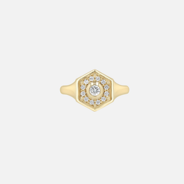 Diamond Hexagon Halo Gold Signet Ring