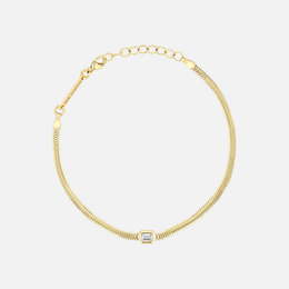 Emerald-Cut Diamond Small Snake Chain Gold Bracelet