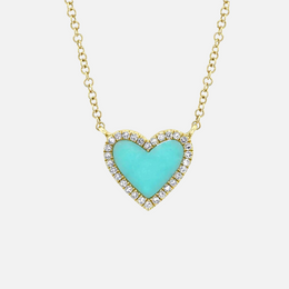 Diamond and Composite Turquoise Gold Heart Necklace