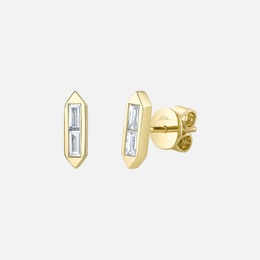 Yellow Gold Diamond Baguette Stud Earrings