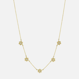 Diamond Flower Faceted Ball Chain Gold Necklace