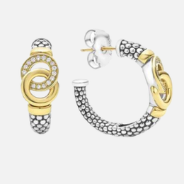 Two-Tone Interlocking Diamond Hoop Earrings