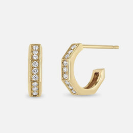 Pavé Diamond Octagon Gold Huggie Hoops