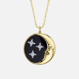 Black Onyx Moon & Star Medallion Necklace