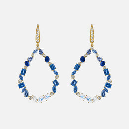 Blue Sapphire, Moonstone, & Diamond Teardrop Earrings