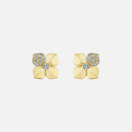 High-Polish Single Diamond Petal Flower Stud Earrings