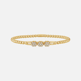Diamond Stretch Bracelet With Triple Flower Clusters and Beaded Design