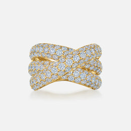 3-Row Moonlight Crossover Pavé Diamond Ring