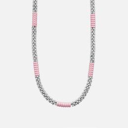 Sterling Silver and Pink Ceramic Station Necklace