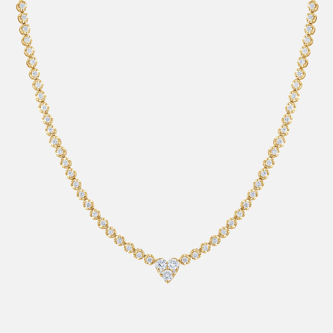Diamond Tennis Necklace with Heart-Shaped Center