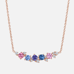 Watercolor Sapphire Cluster Bar Necklace
