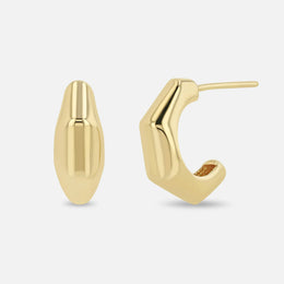 14k Gold Medium Wide Bamboo Hoop Earrings