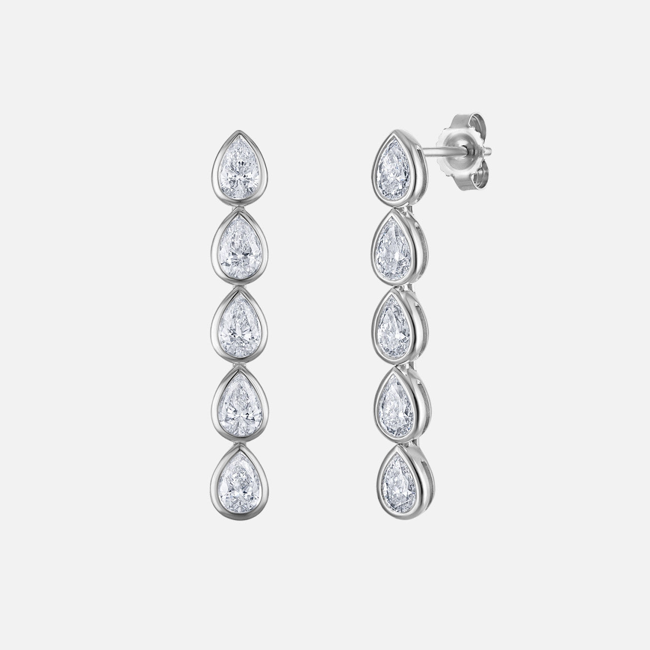 These drop earrings display five pear-shaped natural earrings on each earring.