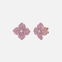 Pink Sapphire and Diamond Flower Earrings