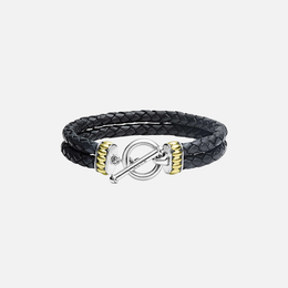 Two-Tone Black Leather Braided Bracelet