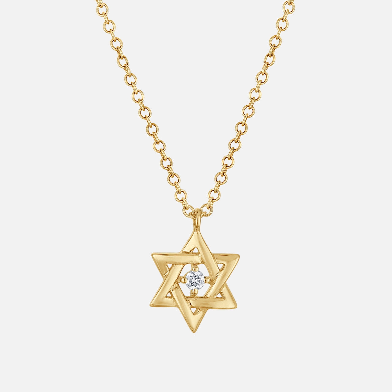Shy Creation  Gold Star of David Round Diamond Necklace