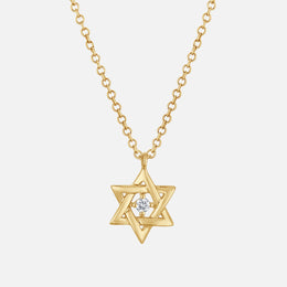 Gold Star of David Round Diamond Necklace