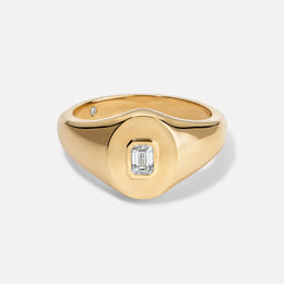 Signet Ring With Bezel-Set Emerald-Cut Diamond