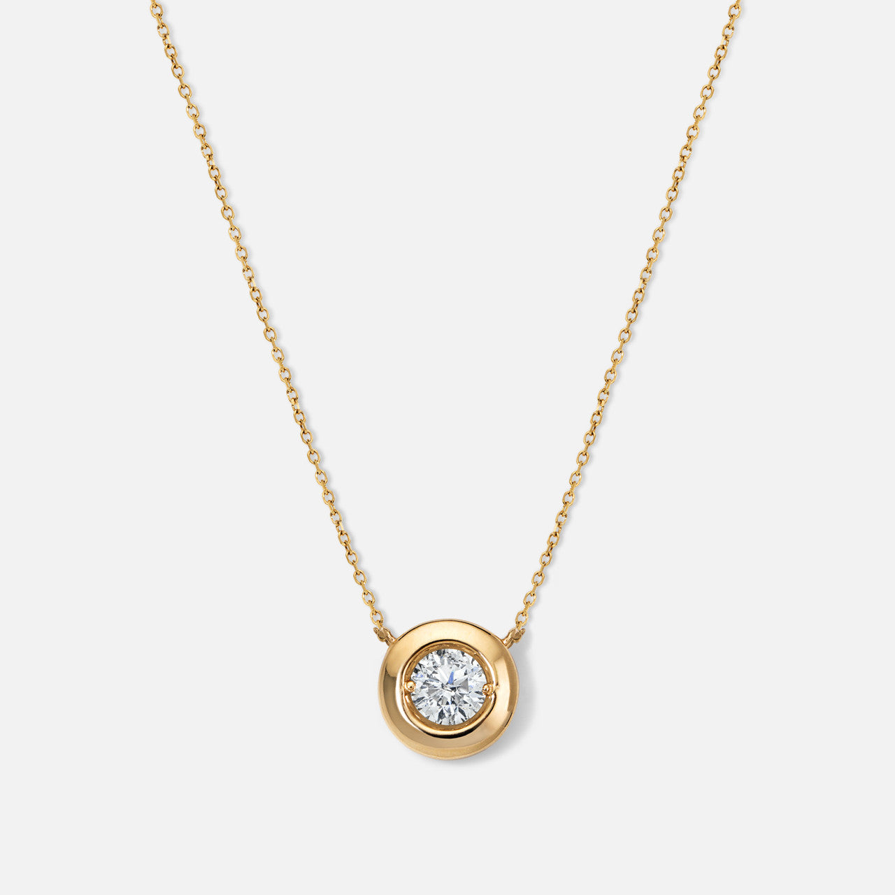 Refined Bezel-Set Round Diamond Center Necklace in 14k yellow gold