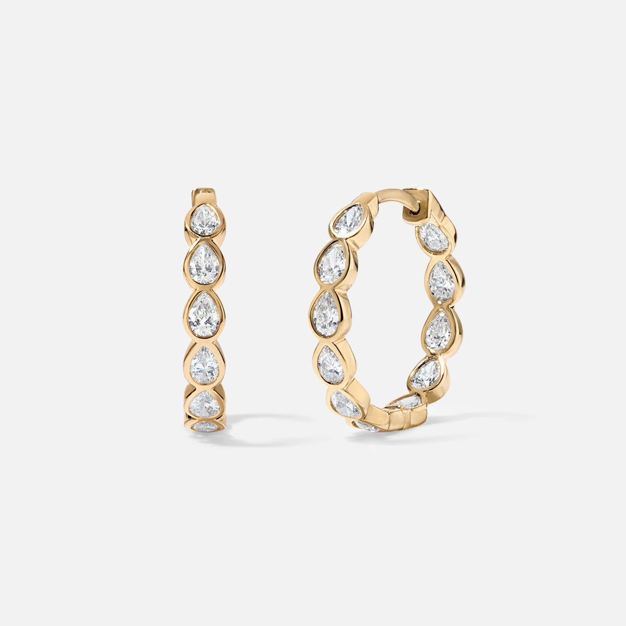 Refined Bezel-Set Pear-Shaped Diamond Hoop Earrings