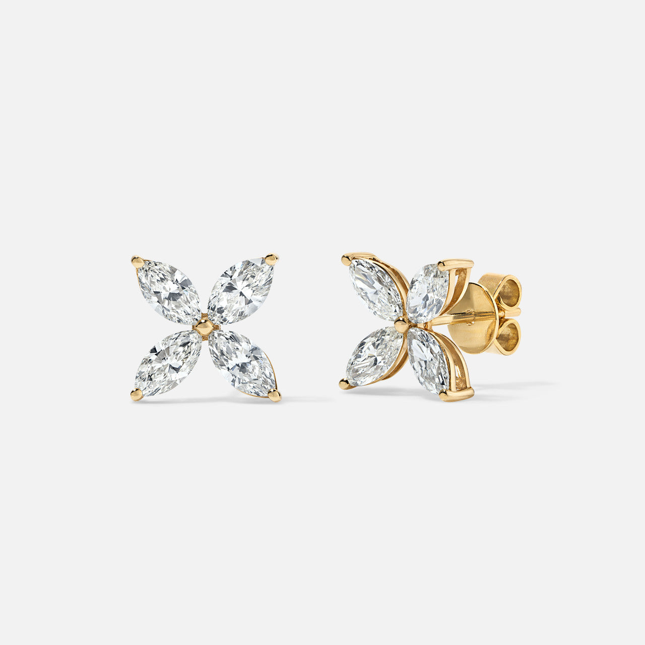 Refined Marquise-Shaped Flower Diamond Studs