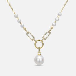 Cultured Pearl & Pave Link Necklace