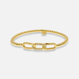 Tresore Diamond and Gold 3-Link Beaded Stretch Bracelet