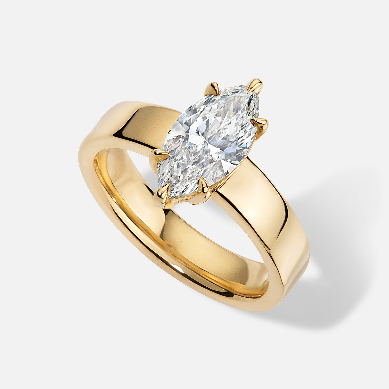 Forever by Razny 18k Yellow Gold Wide Semi-Mount for Marquise Diamond angle view
