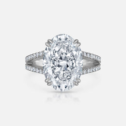 Oval-Cut Engagement Ring in Pave Split Setting With Hidden Halo