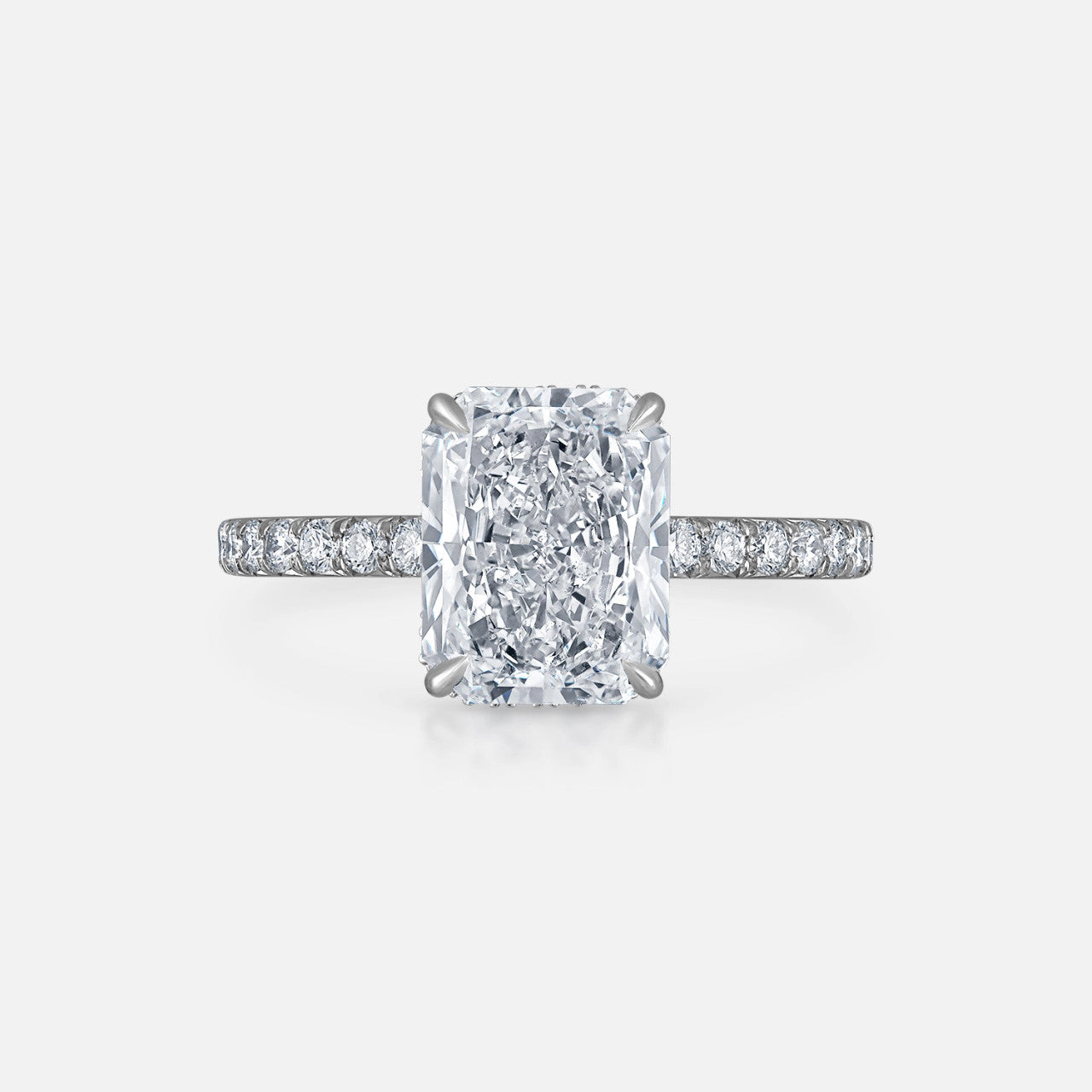 3.02-Carat Radiant-Cut Natural Diamond Engagement Ring in Modern Pave Setting With Hidden Halo