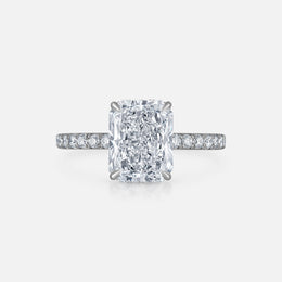 Radiant-Cut Natural Diamond Engagement Ring in Modern Pave Setting With Hidden Halo